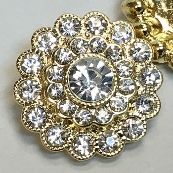 C-1140- Gold and Crystal Rhinestone Button, 26mm